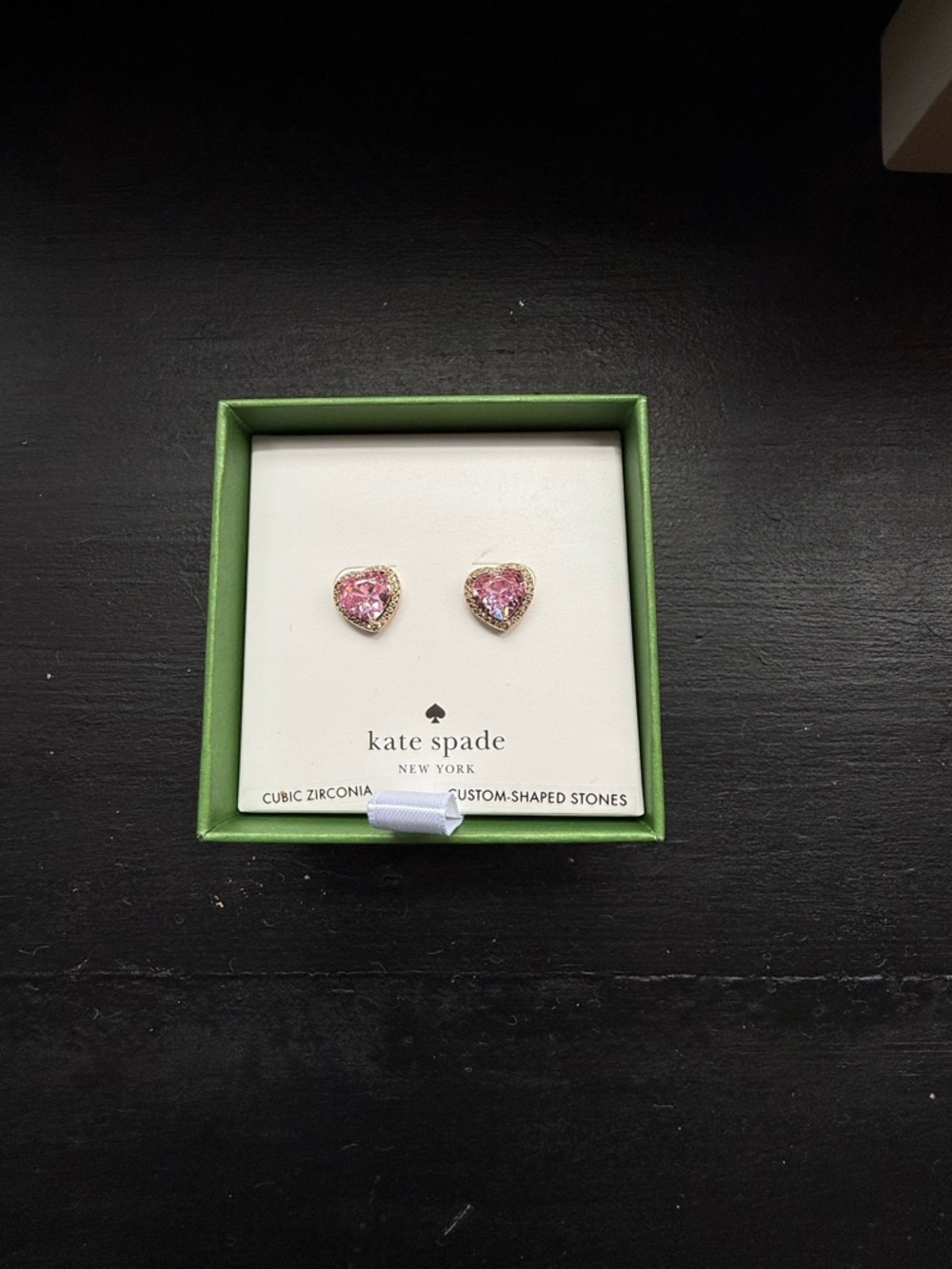 kate spade Pink/Gold Heart Cubic Zirconia Stud Earrings Gift Ready - Mothers Day - Picture 2 of 5